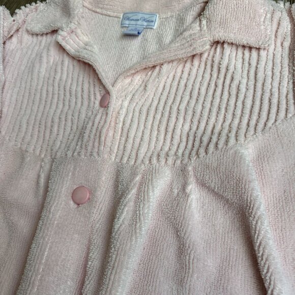 2/$18 SALE! Vintage Womens Chenille Pink Button Up Cardigan Sweater Cottage Core - Picture 3 of 6